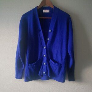 Vintage Cobalt Blue Cardigan Made In USA New Era Sportswear Knittings Chicago